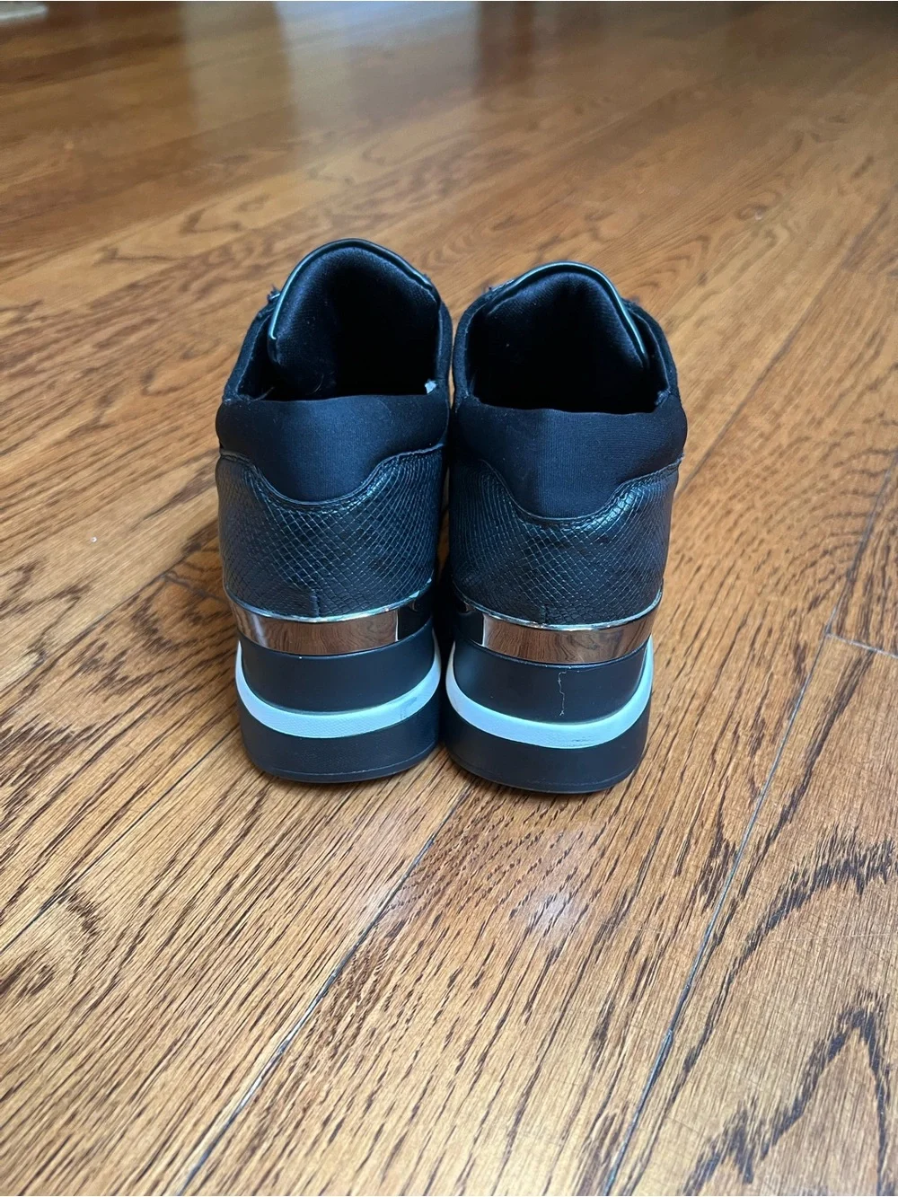 Women’s Black Wedge Slip-On Sneakers with Elastic Strap